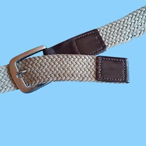 Men's Large Vtg Boho Belt Braided Beige Elastic Belt Woven Dominican Republic